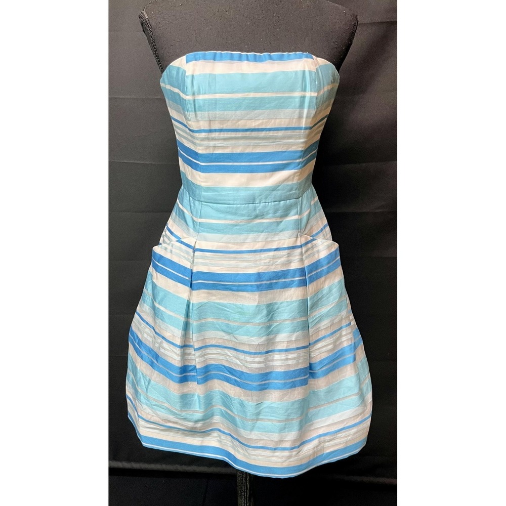 Lilly Pulitzer Dress Womens 2 Blue Stripe Strapless Fit & Flare Short Sundress